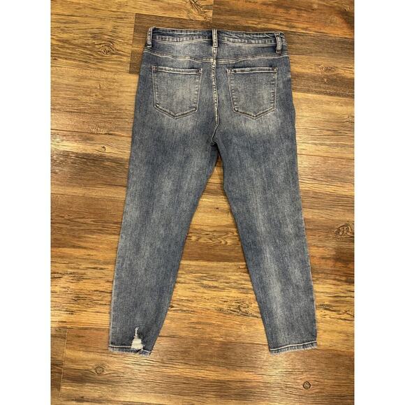 Vervet High Rise Button Fly Taper leg Beach Distress Jeans 31 Blue - Picture 3 of 5